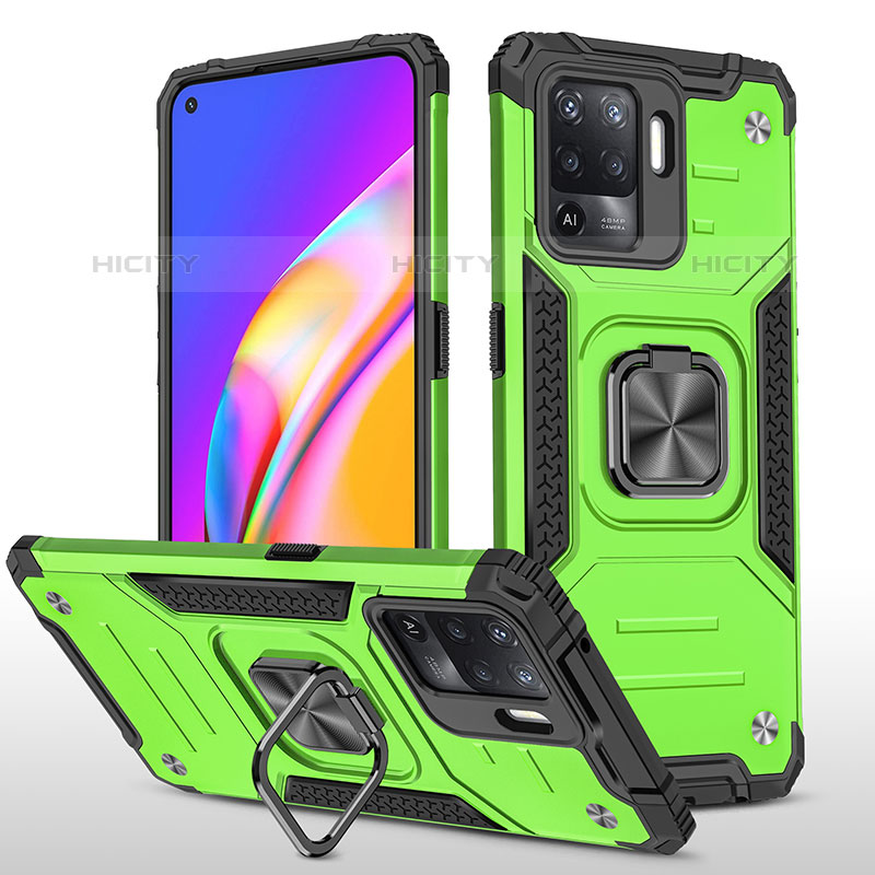 Funda Bumper Silicona y Plastico Mate Carcasa con Magnetico Anillo de dedo Soporte MQ1 para Oppo A94 4G Verde