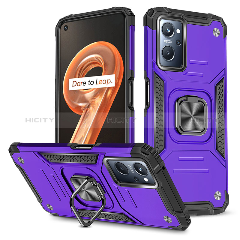 Funda Bumper Silicona y Plastico Mate Carcasa con Magnetico Anillo de dedo Soporte MQ1 para Oppo A96 4G Morado