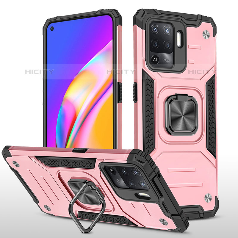 Funda Bumper Silicona y Plastico Mate Carcasa con Magnetico Anillo de dedo Soporte MQ1 para Oppo F19 Pro Oro Rosa