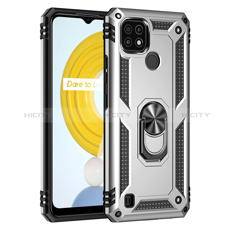 Funda Bumper Silicona y Plastico Mate Carcasa con Magnetico Anillo de dedo Soporte MQ1 para Realme C21