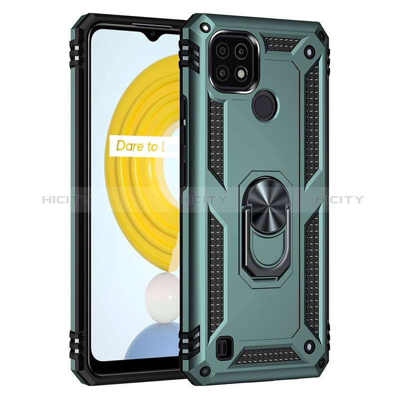 Funda Bumper Silicona y Plastico Mate Carcasa con Magnetico Anillo de dedo Soporte MQ1 para Realme C21 Verde