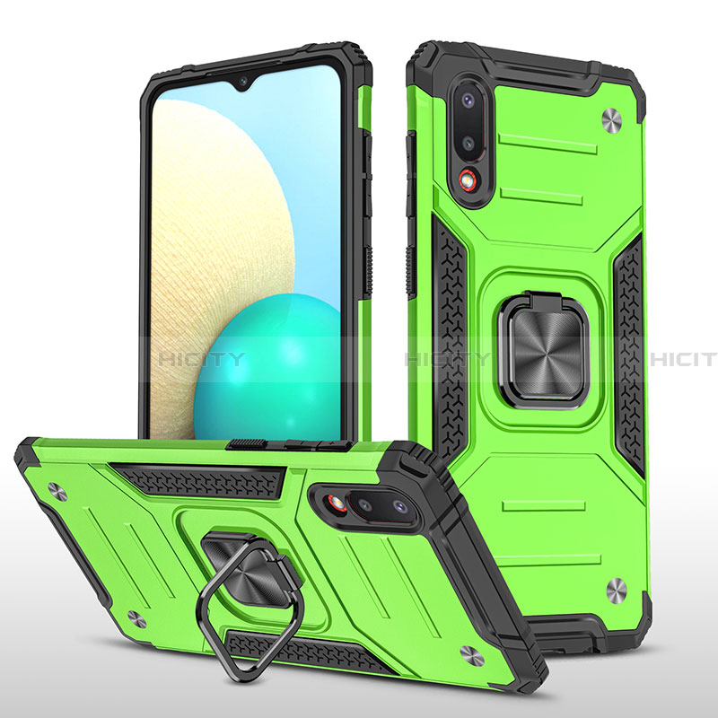 Funda Bumper Silicona y Plastico Mate Carcasa con Magnetico Anillo de dedo Soporte MQ1 para Samsung Galaxy A02 Verde