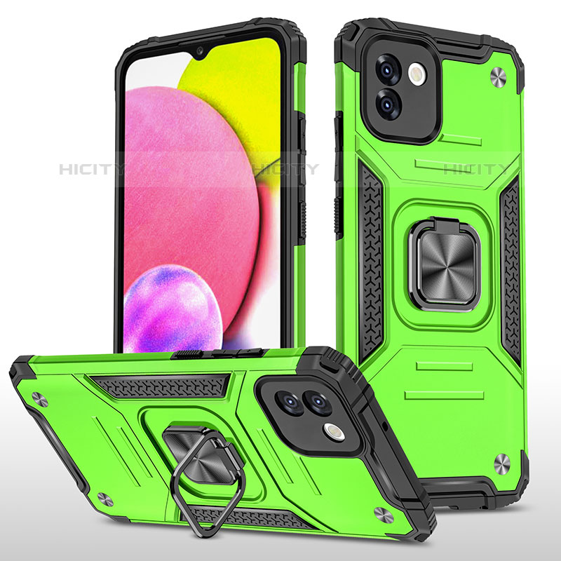 Funda Bumper Silicona y Plastico Mate Carcasa con Magnetico Anillo de dedo Soporte MQ1 para Samsung Galaxy A03 Verde