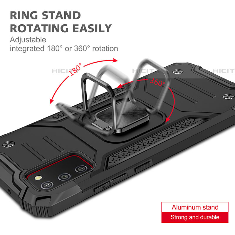 Funda Bumper Silicona y Plastico Mate Carcasa con Magnetico Anillo de dedo Soporte MQ1 para Samsung Galaxy A03s