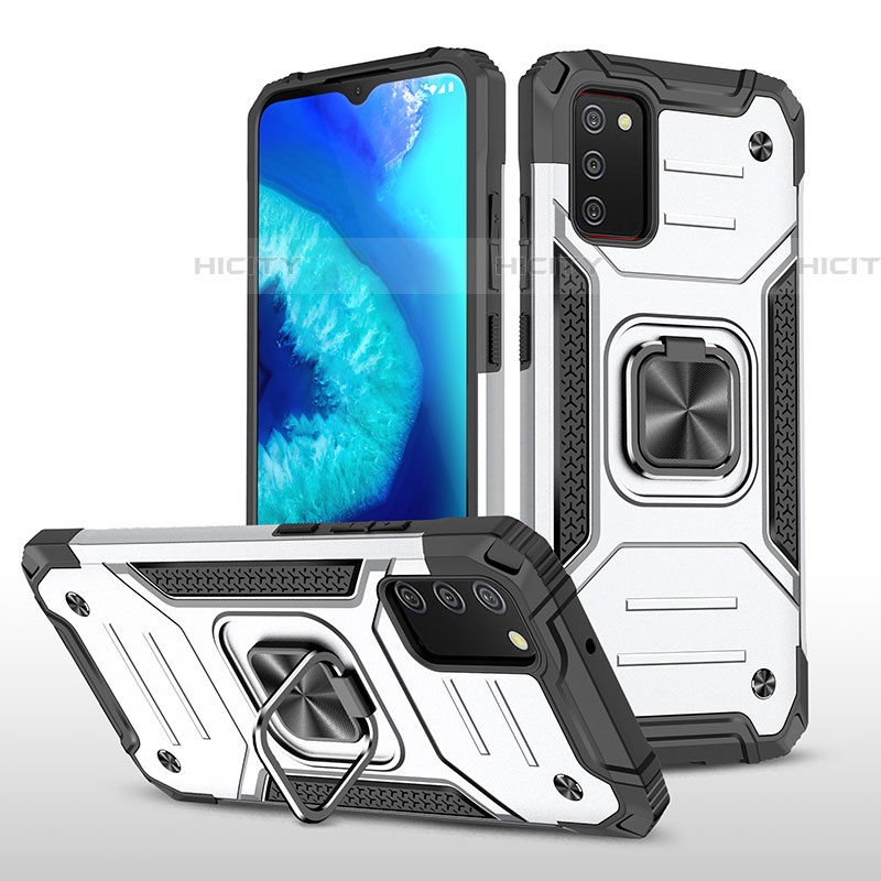 Funda Bumper Silicona y Plastico Mate Carcasa con Magnetico Anillo de dedo Soporte MQ1 para Samsung Galaxy A03s