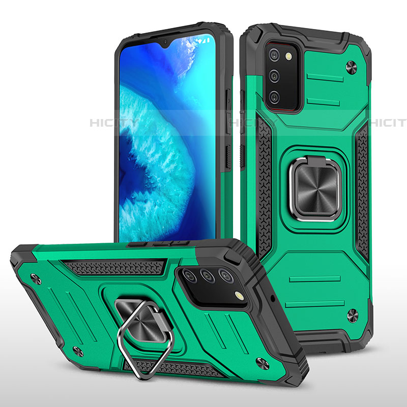 Funda Bumper Silicona y Plastico Mate Carcasa con Magnetico Anillo de dedo Soporte MQ1 para Samsung Galaxy A03s Verde Noche