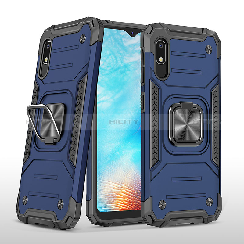 Funda Bumper Silicona y Plastico Mate Carcasa con Magnetico Anillo de dedo Soporte MQ1 para Samsung Galaxy A10e Azul