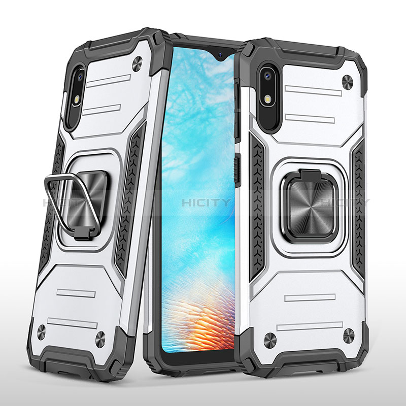 Funda Bumper Silicona y Plastico Mate Carcasa con Magnetico Anillo de dedo Soporte MQ1 para Samsung Galaxy A10e Plata