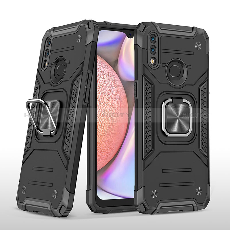 Funda Bumper Silicona y Plastico Mate Carcasa con Magnetico Anillo de dedo Soporte MQ1 para Samsung Galaxy A10s Negro