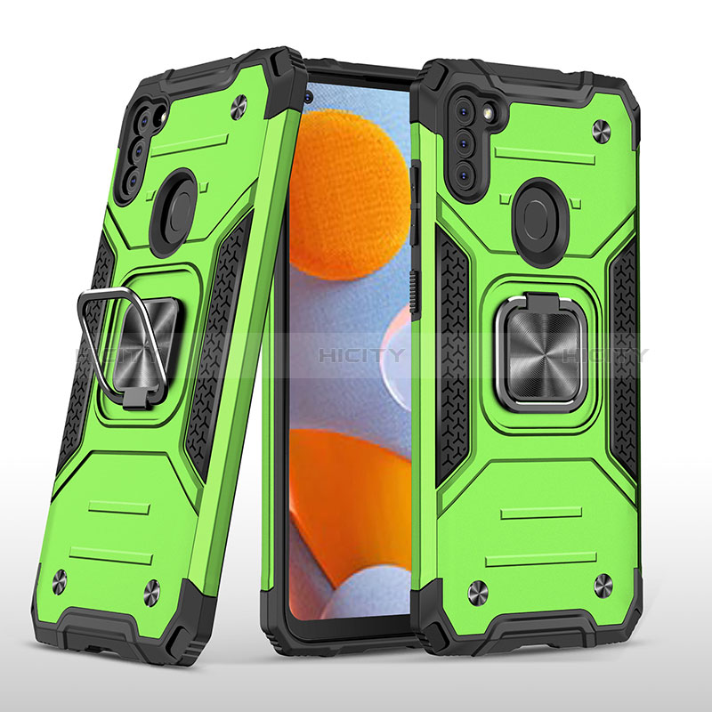 Funda Bumper Silicona y Plastico Mate Carcasa con Magnetico Anillo de dedo Soporte MQ1 para Samsung Galaxy A11 Verde