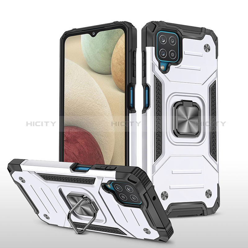 Funda Bumper Silicona y Plastico Mate Carcasa con Magnetico Anillo de dedo Soporte MQ1 para Samsung Galaxy A12