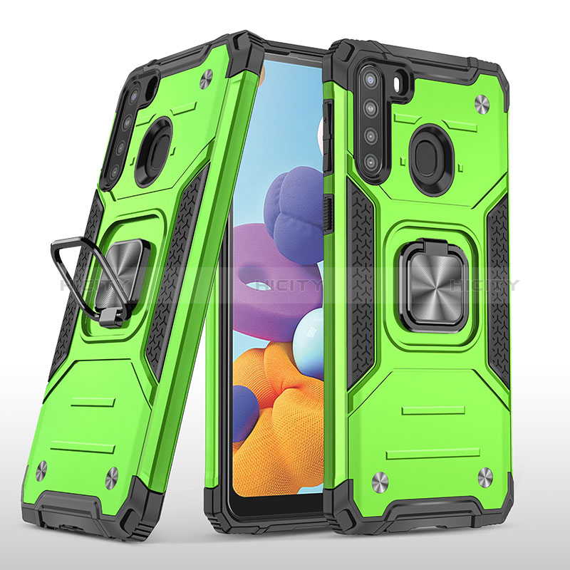 Funda Bumper Silicona y Plastico Mate Carcasa con Magnetico Anillo de dedo Soporte MQ1 para Samsung Galaxy A21