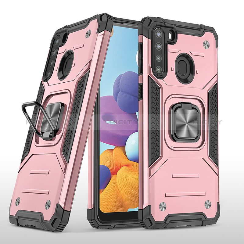 Funda Bumper Silicona y Plastico Mate Carcasa con Magnetico Anillo de dedo Soporte MQ1 para Samsung Galaxy A21