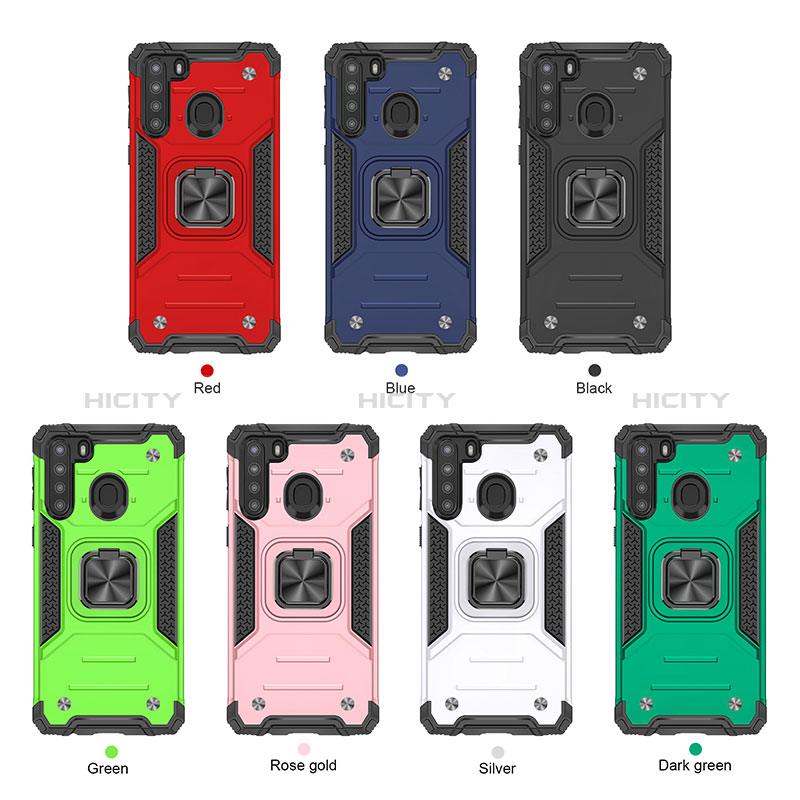 Funda Bumper Silicona y Plastico Mate Carcasa con Magnetico Anillo de dedo Soporte MQ1 para Samsung Galaxy A21