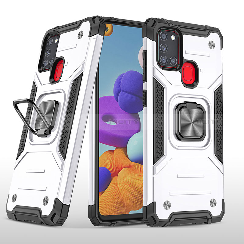 Funda Bumper Silicona y Plastico Mate Carcasa con Magnetico Anillo de dedo Soporte MQ1 para Samsung Galaxy A21s