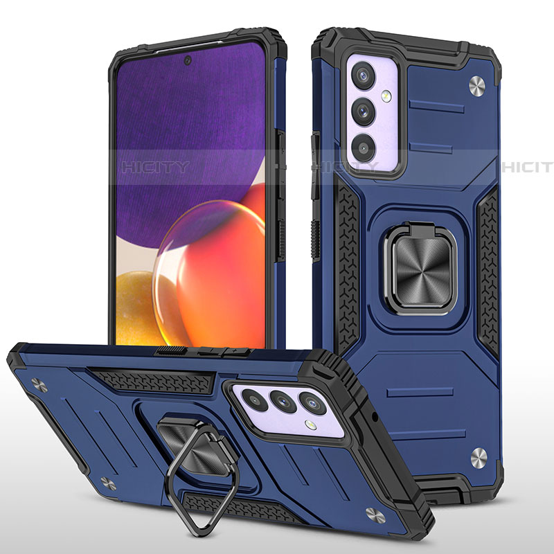 Funda Bumper Silicona y Plastico Mate Carcasa con Magnetico Anillo de dedo Soporte MQ1 para Samsung Galaxy A24 4G Azul