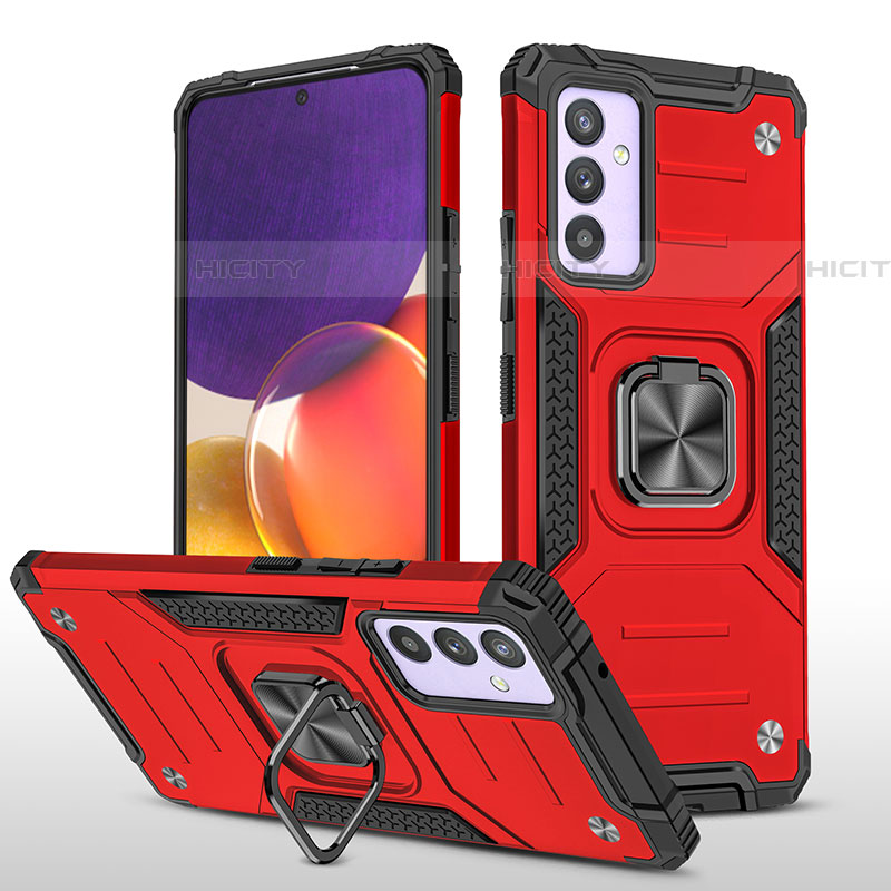 Funda Bumper Silicona y Plastico Mate Carcasa con Magnetico Anillo de dedo Soporte MQ1 para Samsung Galaxy A24 4G Rojo