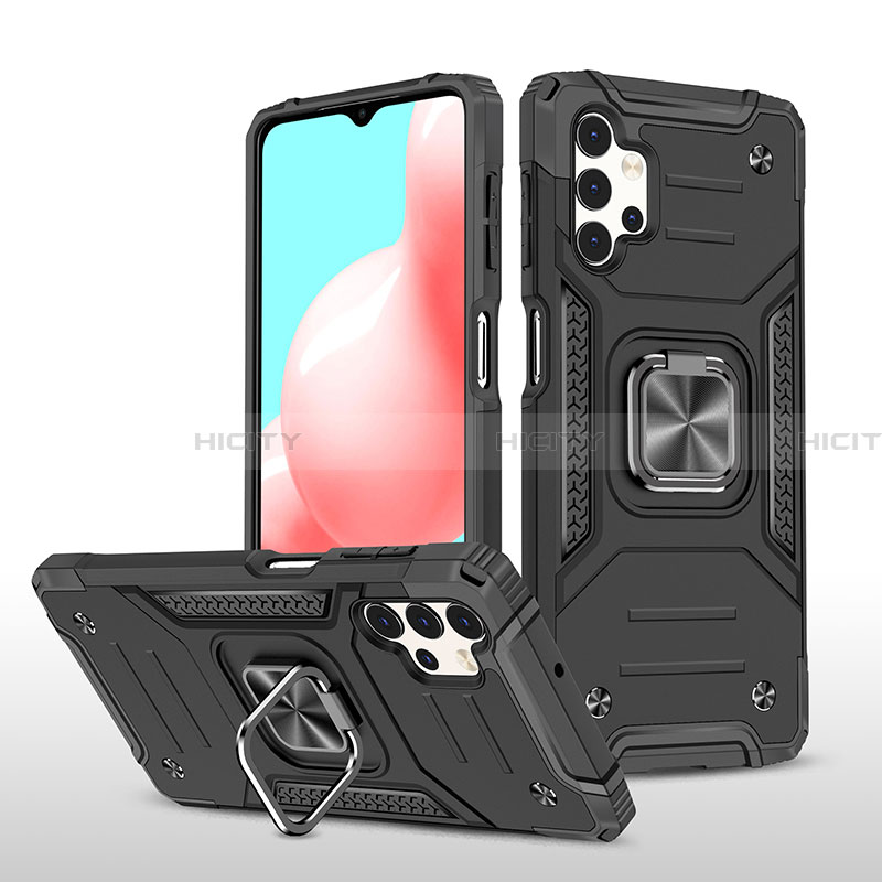 Funda Bumper Silicona y Plastico Mate Carcasa con Magnetico Anillo de dedo Soporte MQ1 para Samsung Galaxy A32 4G Negro