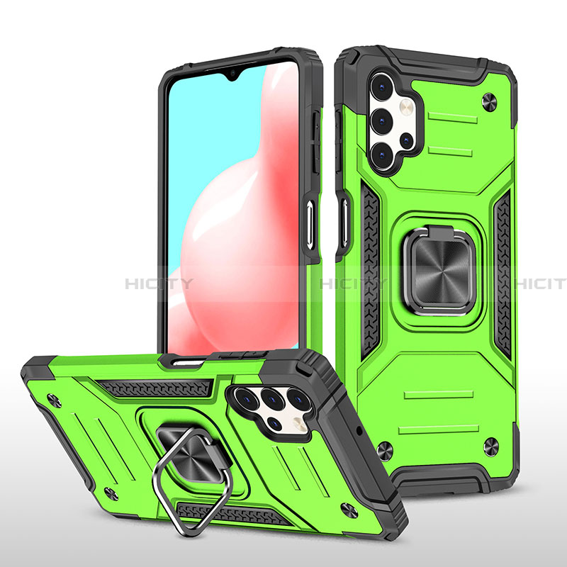 Funda Bumper Silicona y Plastico Mate Carcasa con Magnetico Anillo de dedo Soporte MQ1 para Samsung Galaxy A32 4G Verde