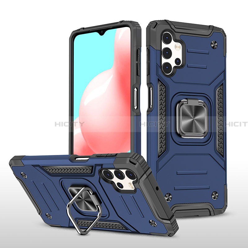 Funda Bumper Silicona y Plastico Mate Carcasa con Magnetico Anillo de dedo Soporte MQ1 para Samsung Galaxy A32 5G Azul