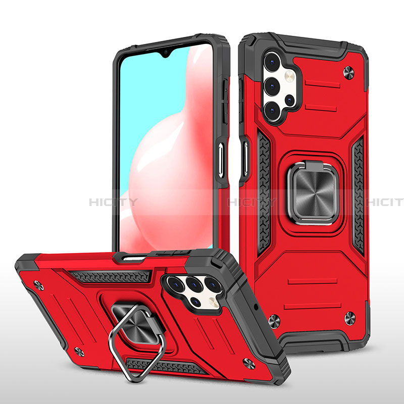 Funda Bumper Silicona y Plastico Mate Carcasa con Magnetico Anillo de dedo Soporte MQ1 para Samsung Galaxy A32 5G Rojo