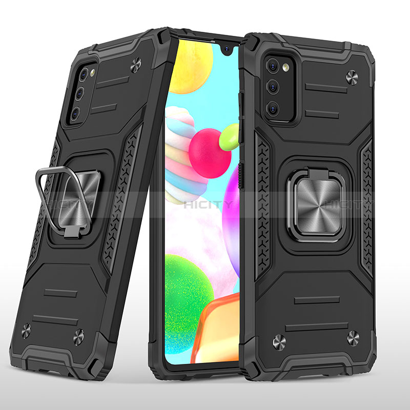 Funda Bumper Silicona y Plastico Mate Carcasa con Magnetico Anillo de dedo Soporte MQ1 para Samsung Galaxy A41 Negro