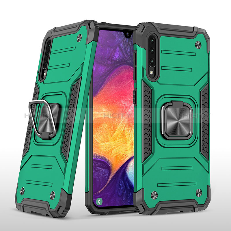 Funda Bumper Silicona y Plastico Mate Carcasa con Magnetico Anillo de dedo Soporte MQ1 para Samsung Galaxy A50 Verde Noche