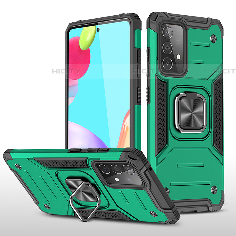 Funda Bumper Silicona y Plastico Mate Carcasa con Magnetico Anillo de dedo Soporte MQ1 para Samsung Galaxy A52 5G Verde Noche