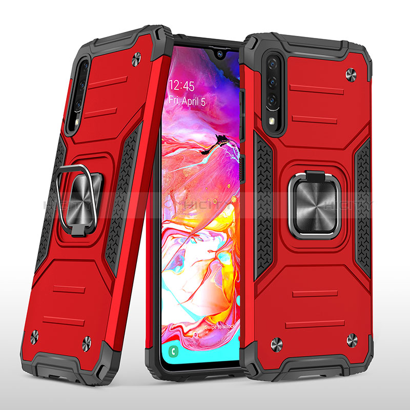 Funda Bumper Silicona y Plastico Mate Carcasa con Magnetico Anillo de dedo Soporte MQ1 para Samsung Galaxy A70 Rojo