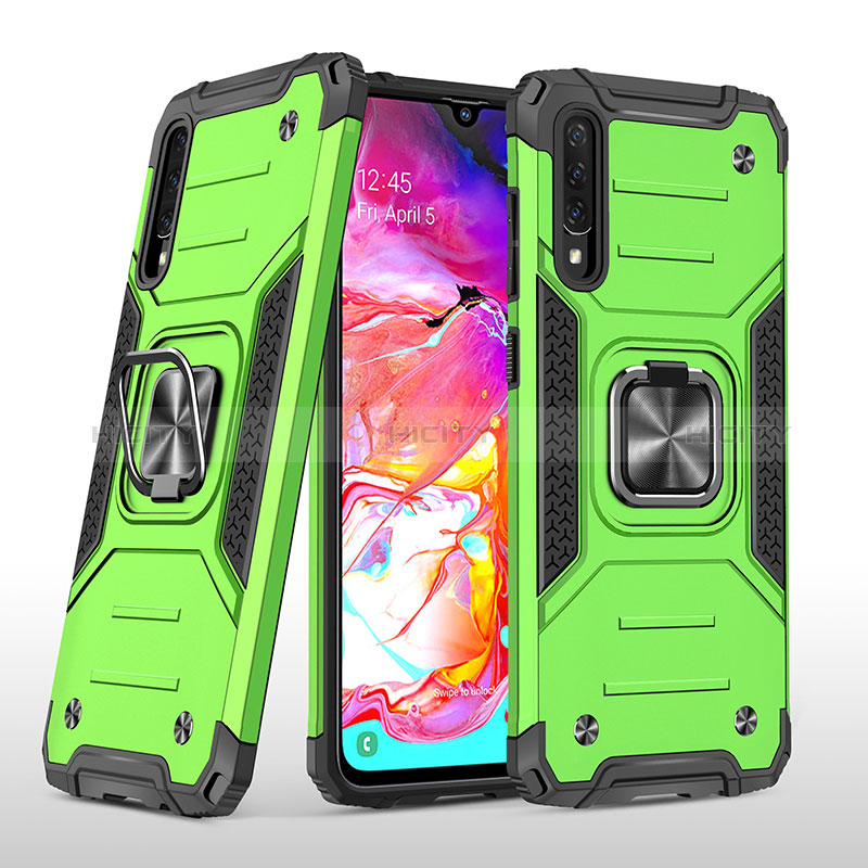 Funda Bumper Silicona y Plastico Mate Carcasa con Magnetico Anillo de dedo Soporte MQ1 para Samsung Galaxy A70S Verde