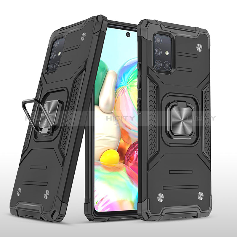 Funda Bumper Silicona y Plastico Mate Carcasa con Magnetico Anillo de dedo Soporte MQ1 para Samsung Galaxy A71 4G A715 Negro