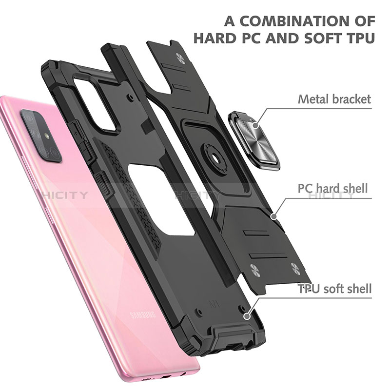 Funda Bumper Silicona y Plastico Mate Carcasa con Magnetico Anillo de dedo Soporte MQ1 para Samsung Galaxy A71 5G