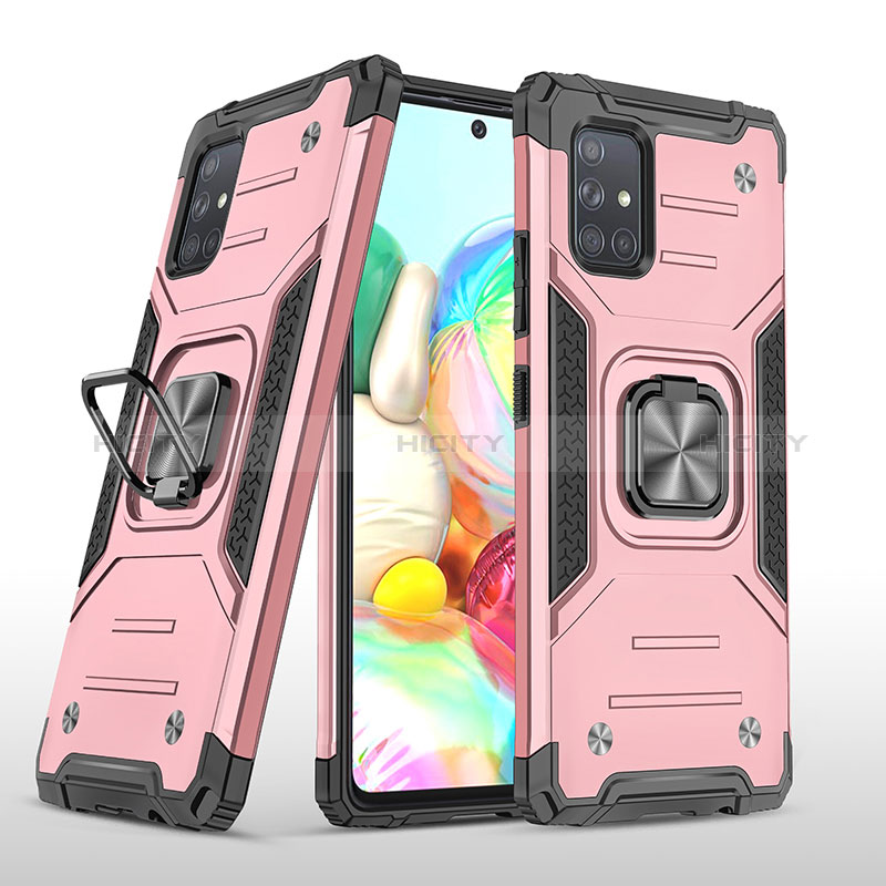 Funda Bumper Silicona y Plastico Mate Carcasa con Magnetico Anillo de dedo Soporte MQ1 para Samsung Galaxy A71 5G