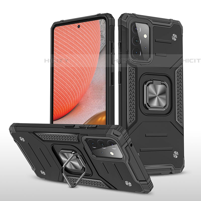 Funda Bumper Silicona y Plastico Mate Carcasa con Magnetico Anillo de dedo Soporte MQ1 para Samsung Galaxy A72 4G