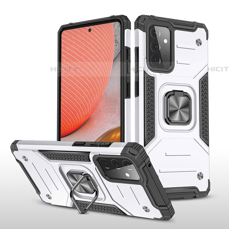 Funda Bumper Silicona y Plastico Mate Carcasa con Magnetico Anillo de dedo Soporte MQ1 para Samsung Galaxy A72 4G