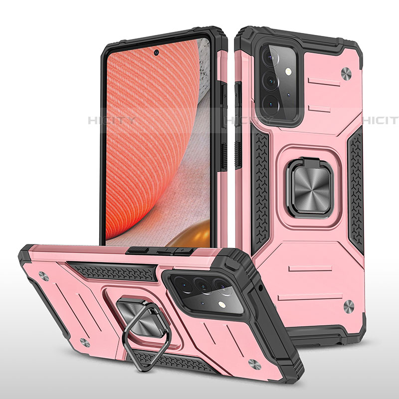 Funda Bumper Silicona y Plastico Mate Carcasa con Magnetico Anillo de dedo Soporte MQ1 para Samsung Galaxy A72 5G Oro Rosa