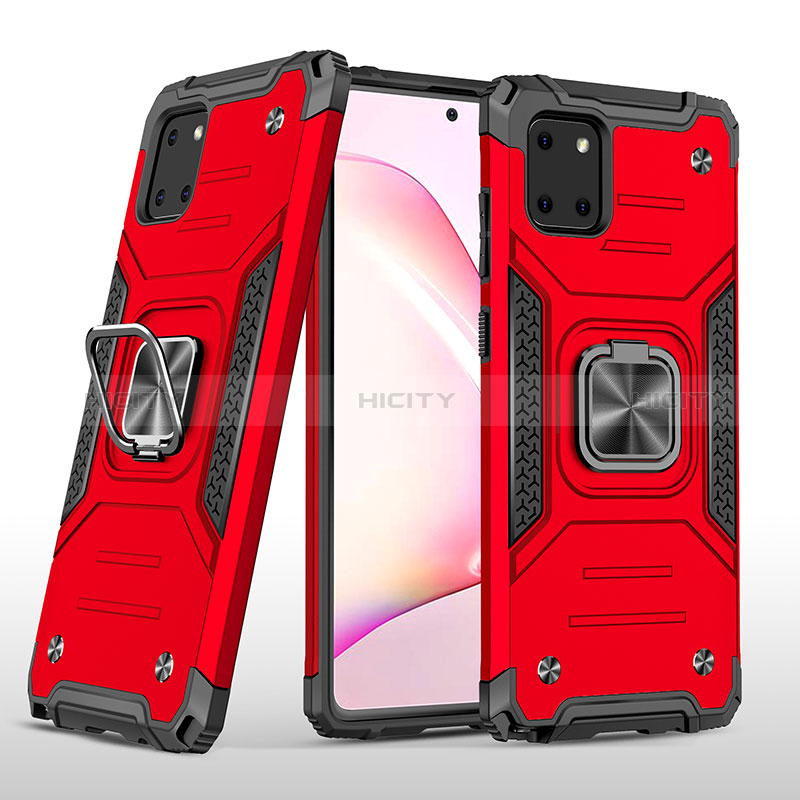 Funda Bumper Silicona y Plastico Mate Carcasa con Magnetico Anillo de dedo Soporte MQ1 para Samsung Galaxy A81 Rojo