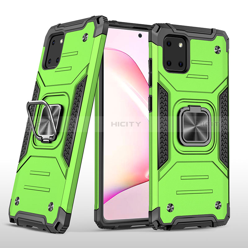 Funda Bumper Silicona y Plastico Mate Carcasa con Magnetico Anillo de dedo Soporte MQ1 para Samsung Galaxy A81 Verde