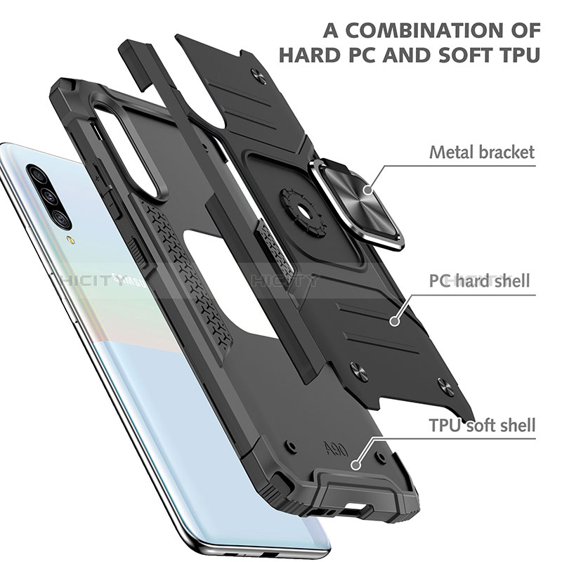 Funda Bumper Silicona y Plastico Mate Carcasa con Magnetico Anillo de dedo Soporte MQ1 para Samsung Galaxy A90 5G