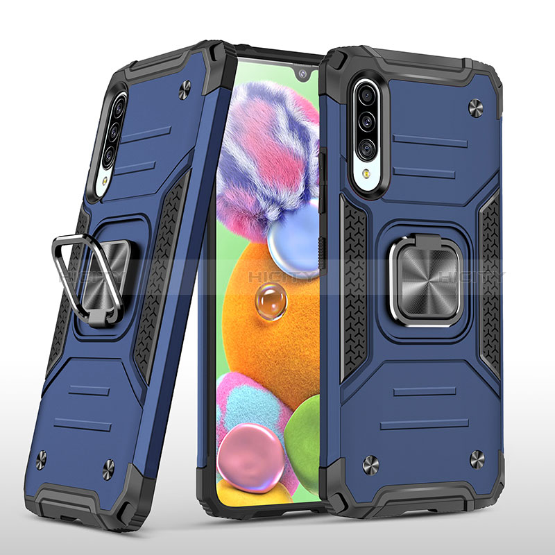 Funda Bumper Silicona y Plastico Mate Carcasa con Magnetico Anillo de dedo Soporte MQ1 para Samsung Galaxy A90 5G Azul