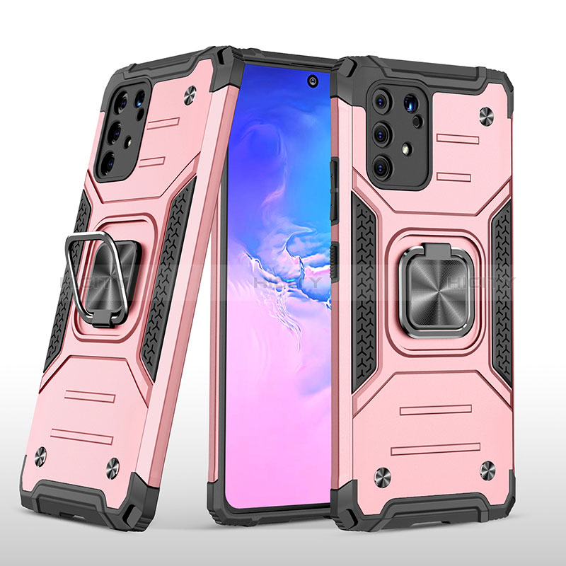 Funda Bumper Silicona y Plastico Mate Carcasa con Magnetico Anillo de dedo Soporte MQ1 para Samsung Galaxy A91 Oro Rosa