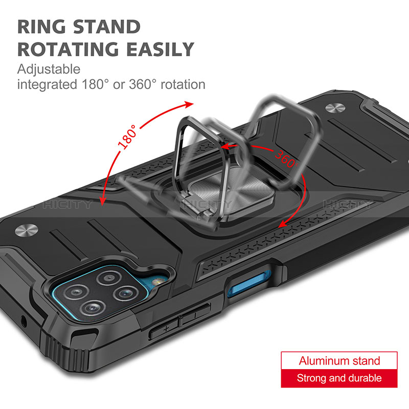 Funda Bumper Silicona y Plastico Mate Carcasa con Magnetico Anillo de dedo Soporte MQ1 para Samsung Galaxy F12