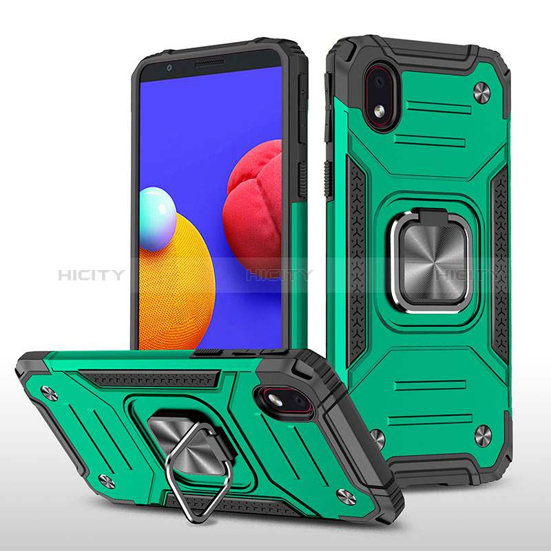 Funda Bumper Silicona y Plastico Mate Carcasa con Magnetico Anillo de dedo Soporte MQ1 para Samsung Galaxy M01 Core Verde Noche