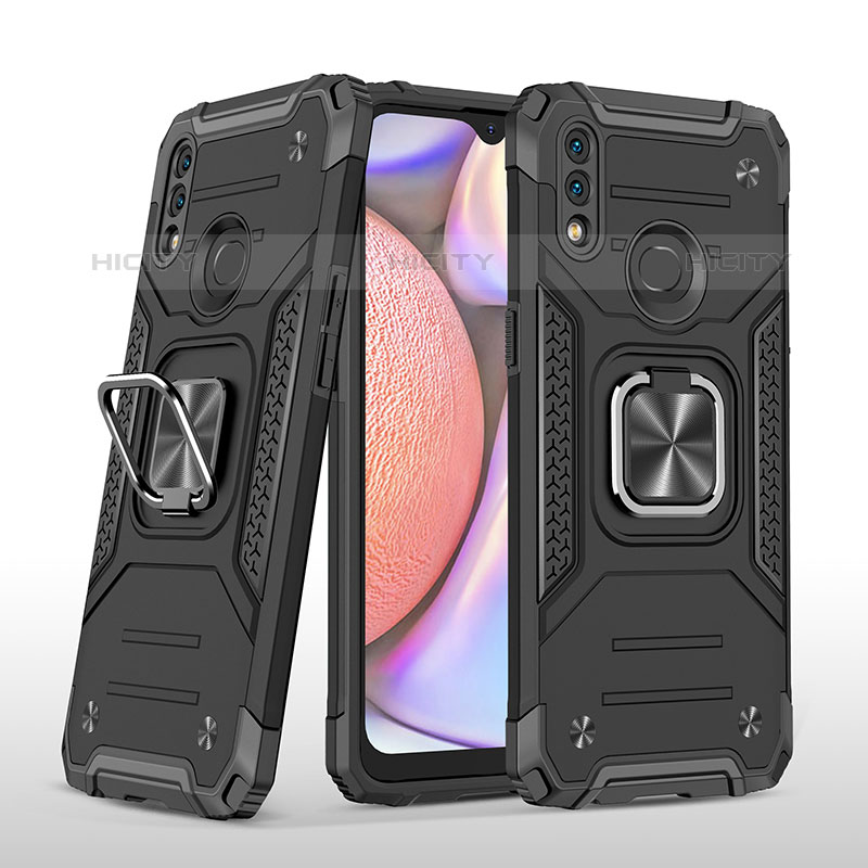 Funda Bumper Silicona y Plastico Mate Carcasa con Magnetico Anillo de dedo Soporte MQ1 para Samsung Galaxy M01s Negro