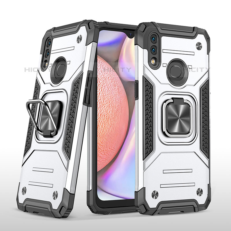 Funda Bumper Silicona y Plastico Mate Carcasa con Magnetico Anillo de dedo Soporte MQ1 para Samsung Galaxy M01s Plata