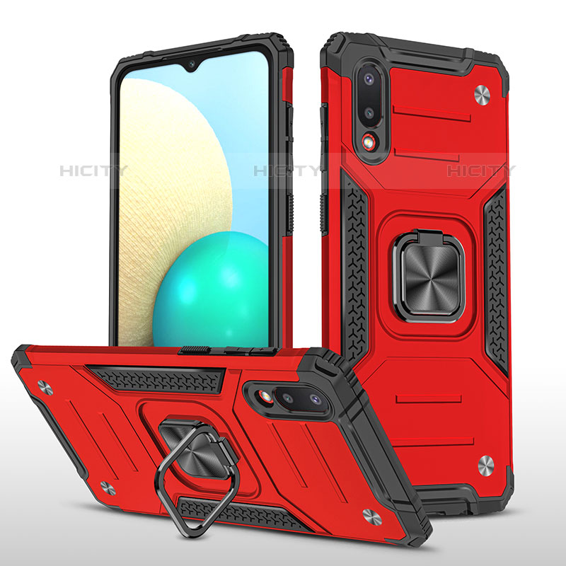 Funda Bumper Silicona y Plastico Mate Carcasa con Magnetico Anillo de dedo Soporte MQ1 para Samsung Galaxy M02 Rojo