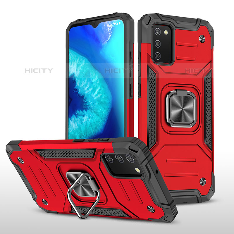 Funda Bumper Silicona y Plastico Mate Carcasa con Magnetico Anillo de dedo Soporte MQ1 para Samsung Galaxy M02s Rojo