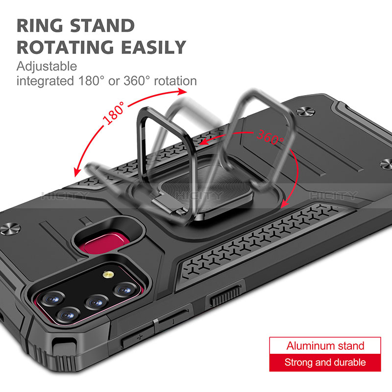 Funda Bumper Silicona y Plastico Mate Carcasa con Magnetico Anillo de dedo Soporte MQ1 para Samsung Galaxy M21s