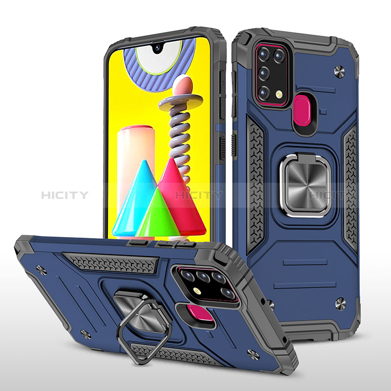 Funda Bumper Silicona y Plastico Mate Carcasa con Magnetico Anillo de dedo Soporte MQ1 para Samsung Galaxy M31 Prime Edition