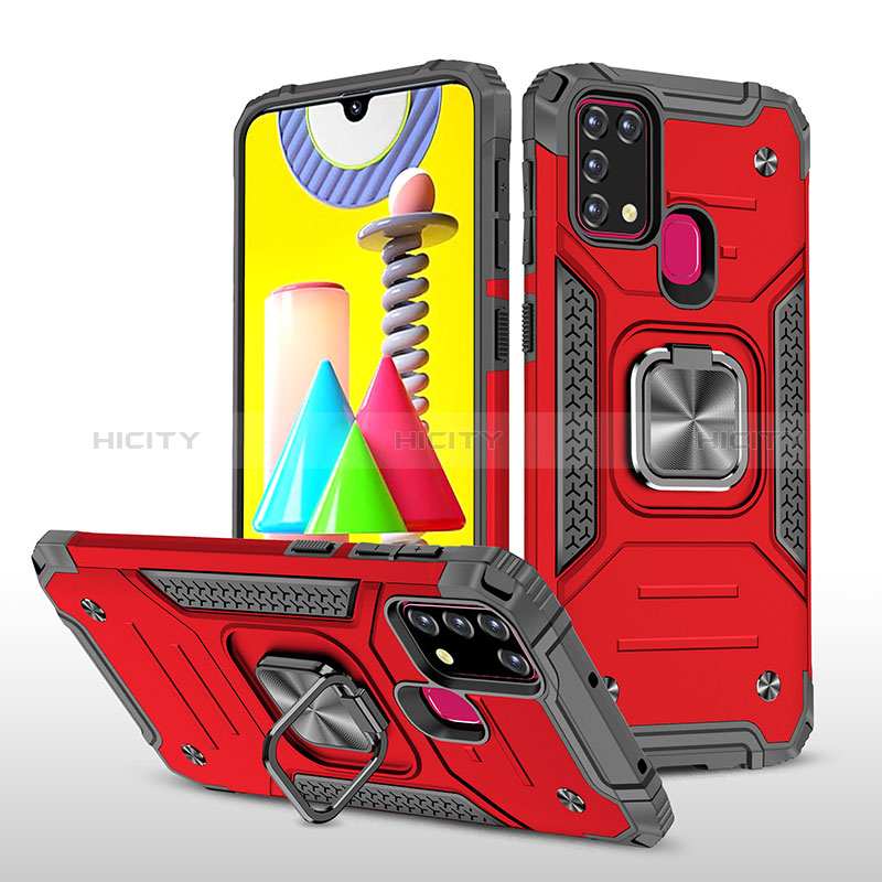 Funda Bumper Silicona y Plastico Mate Carcasa con Magnetico Anillo de dedo Soporte MQ1 para Samsung Galaxy M31 Prime Edition Rojo